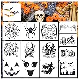14 Pieces Halloween Stencils Reusable, 7.9 Inch Trick or Treat Boo Drawing Templates Happy Halloween Stencils for Painting on Wood Walls Fabrics Window DIY Crafts Shirt (14pcs Halloween)