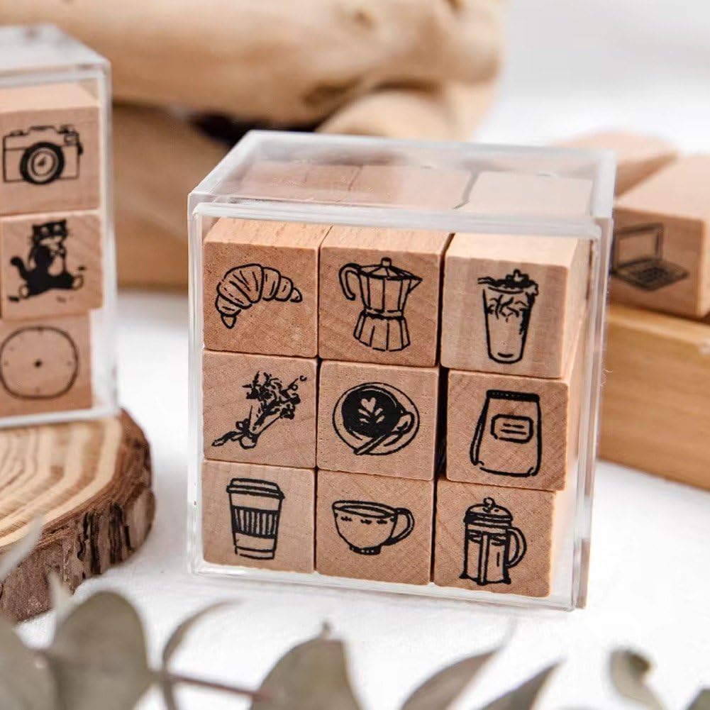 9 szt./zestaw uroczy kreskówkowy mini wzór drewniane znaczki życie codzienne piękny świat kalendarz planer znaczek scrapbooking dziennik