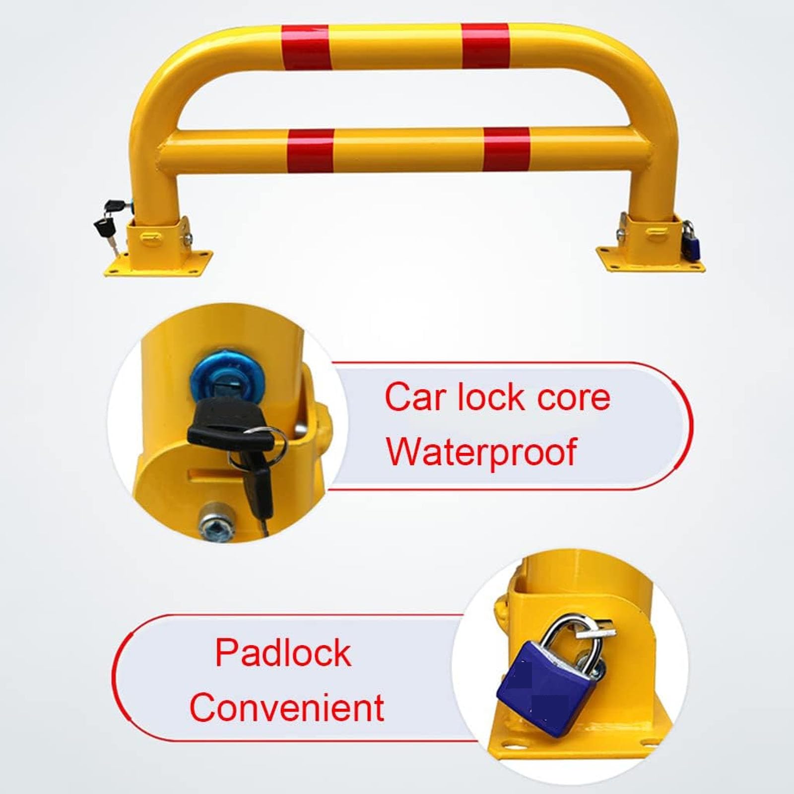 Ciężkie metalowe zamki parkingowe Stosy parkingowe Bariery parkingowe, składany metalowy słupek Bariera podjazdowa do parkowania Alarmowana, 34x81cm, konstrukcja z podwójnym zamkiem (C)
