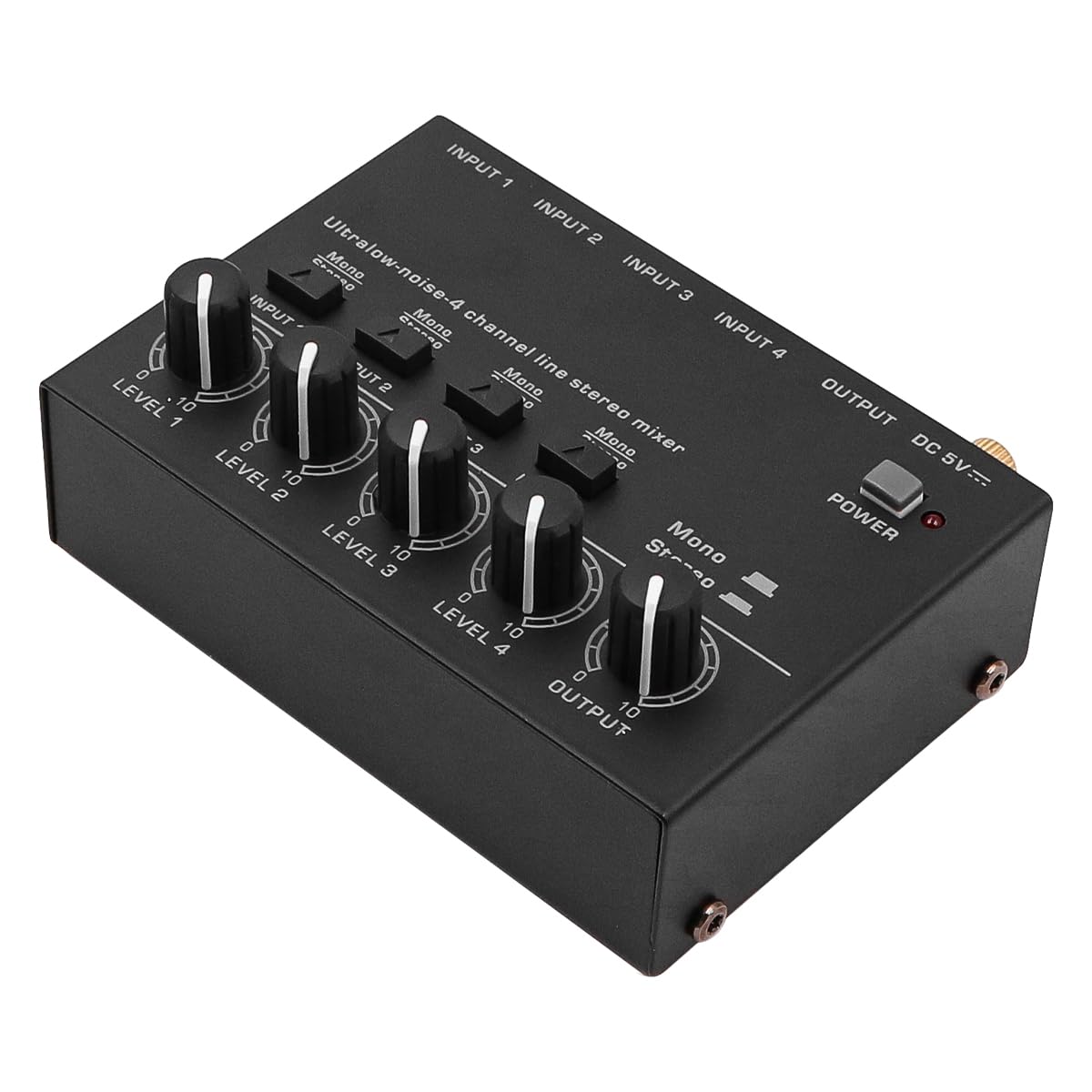 WANGCL Mezclador de audio de 4 canales con ajuste de volumen separado y rendimiento de ruido ultrabajo para micrófonos, guitarras, bajos, teclados y mezcladores de escenario