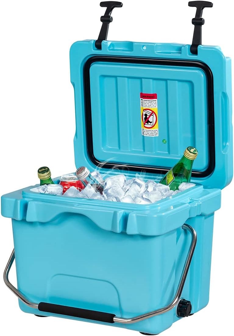 DORTALA 16 Quart Cooler, Heavy Duty Ice Chest with Handle, Drain Plug & 2 Cup Holders, 3-5 Day Ice Retention, Portable Ice Cooler Ideal for Camping, Travel, Fishing & Outdoor Activities, Blue