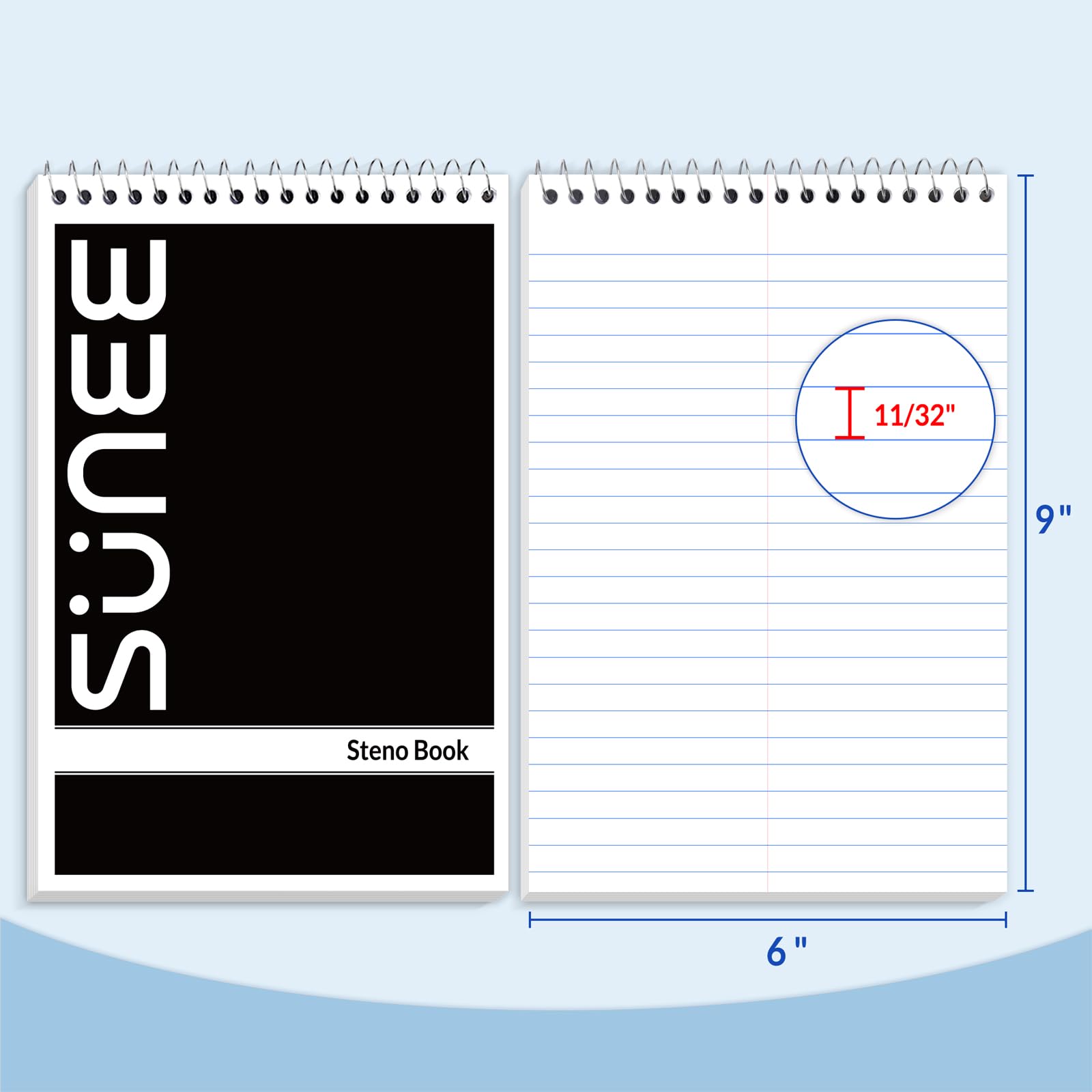 SUNEE Confezione da 5 blocchi Steno da 15,2 x 22,5 cm, 60 fogli, quaderno a spirale da 15 x 22 cm, carta bianca, per prendere appunti con quaderno a spirale superiore, per scuola, università