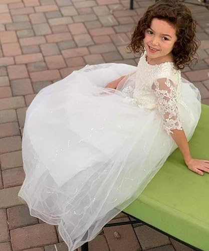 Miniatura 4 de Vestido de niña de las flores, media manga, falda de tul con parte superior de encaje, para niñas, cumpleaños, boda, fiesta, primera comunión