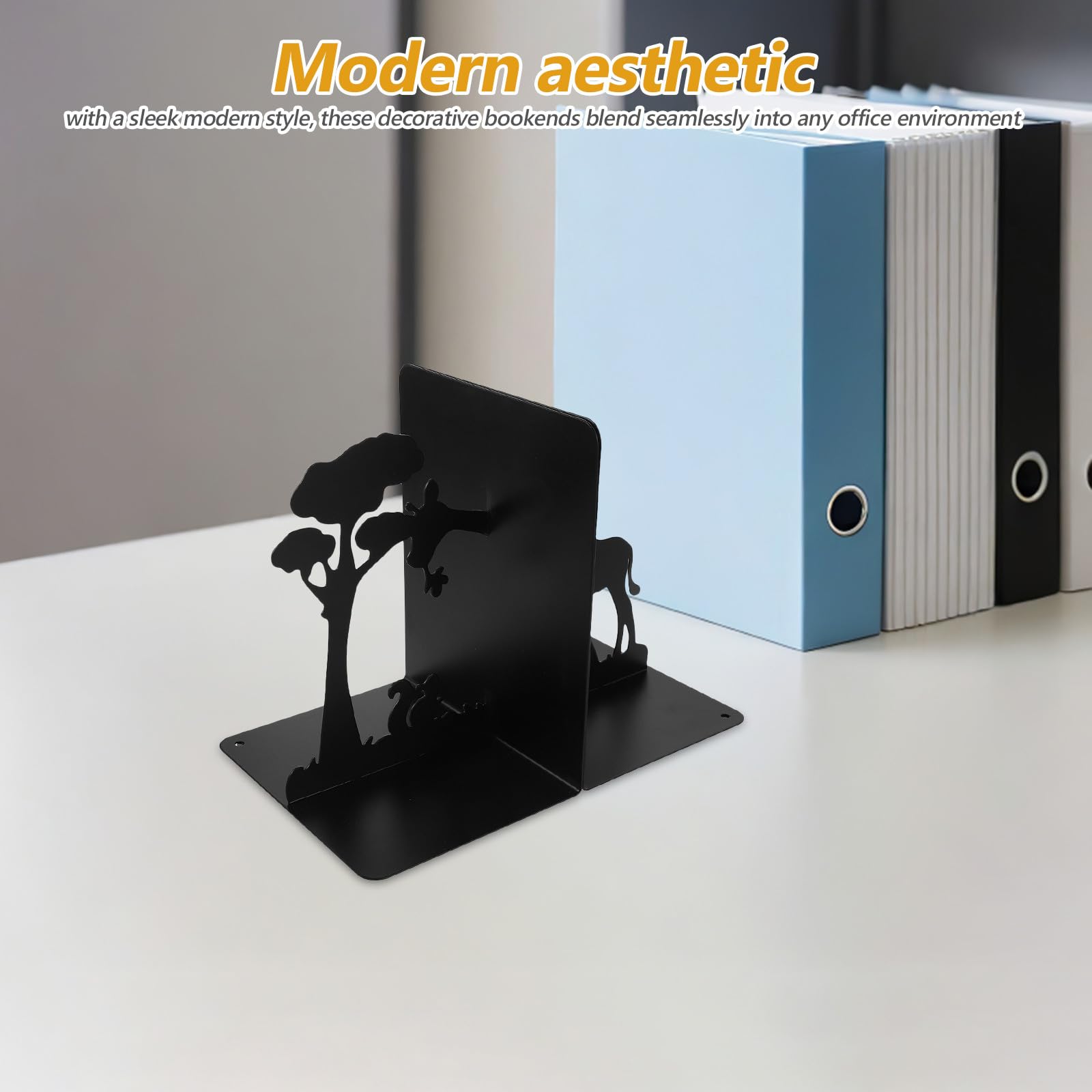 Cabilock 1 set di fermalibri decorativi in ​​metallo per scaffali - Libreria da scrivania con silhouette di giraffa e scoiattolo per casa e ufficio