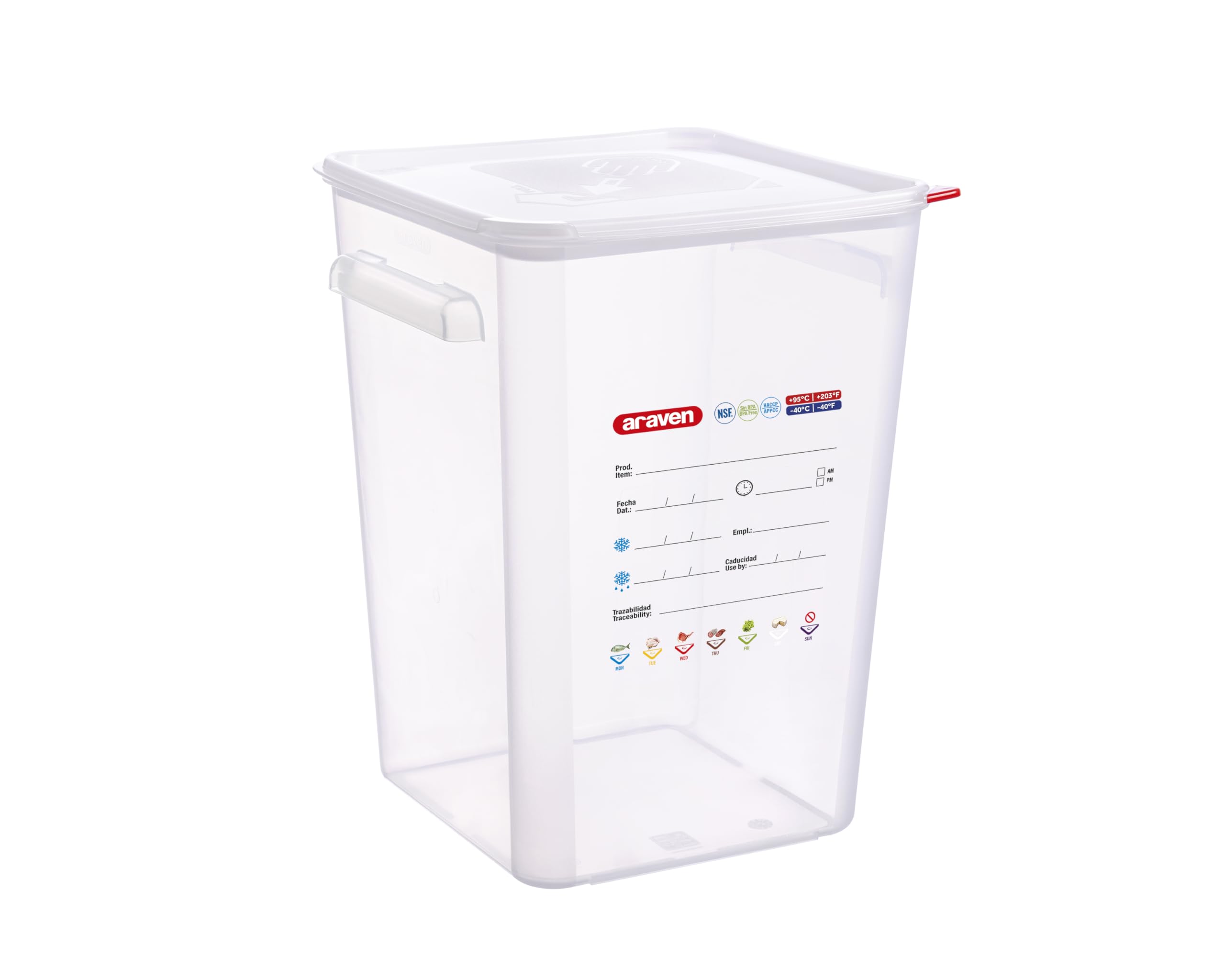 Araven Contenitore quadrato trasparente in polipropilene - 22 litri con coperchio 290x290x400