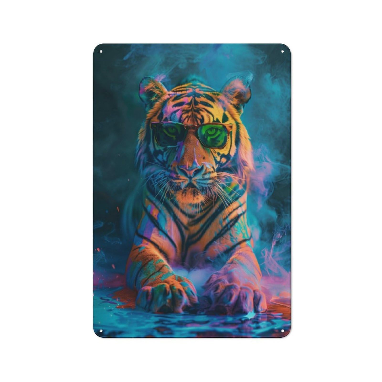 Junmoney Tiger In Colorful Paint For Garden Room Or Summerhouse, Vintage Tin Sign 30X20cm, A Metal Wall Feature For Garden Rooms And Summerhouses