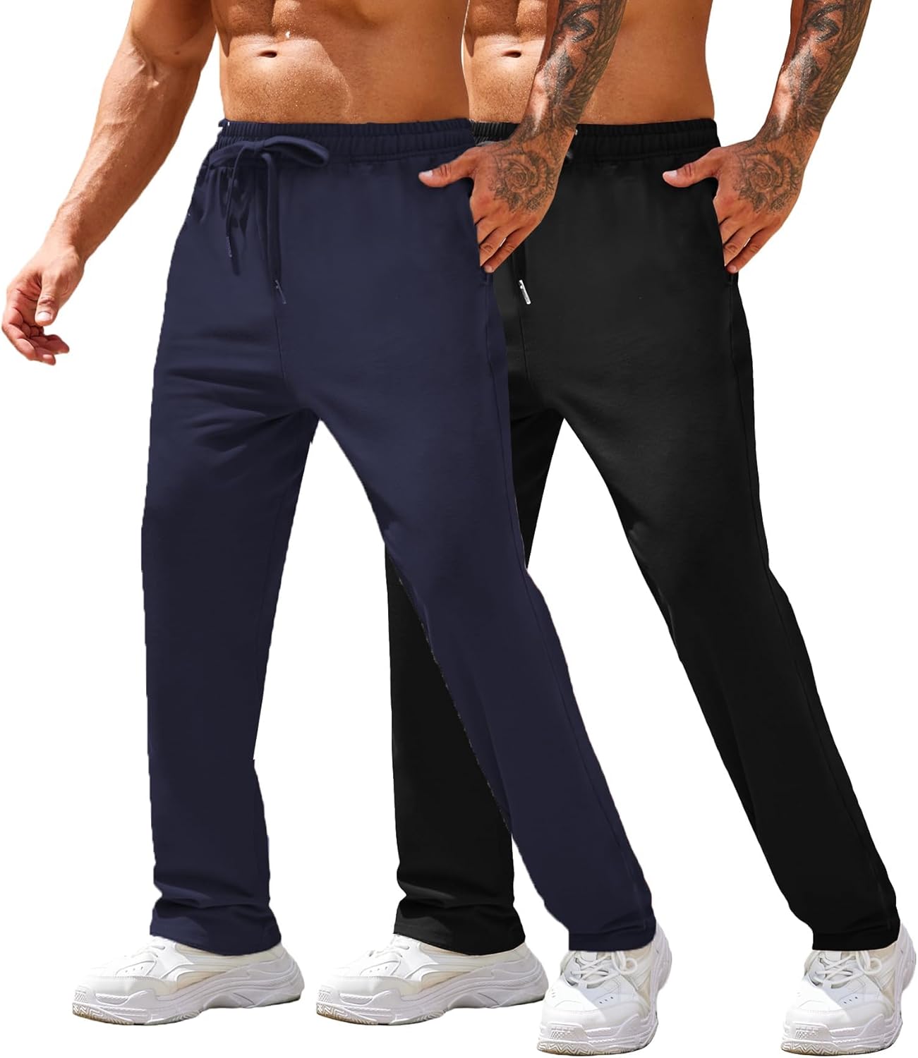 COOFANDY Men's Cotton Sweatpants Open Bottom Lounge Pants Lightweight Casual Jogger Pants with Pockets