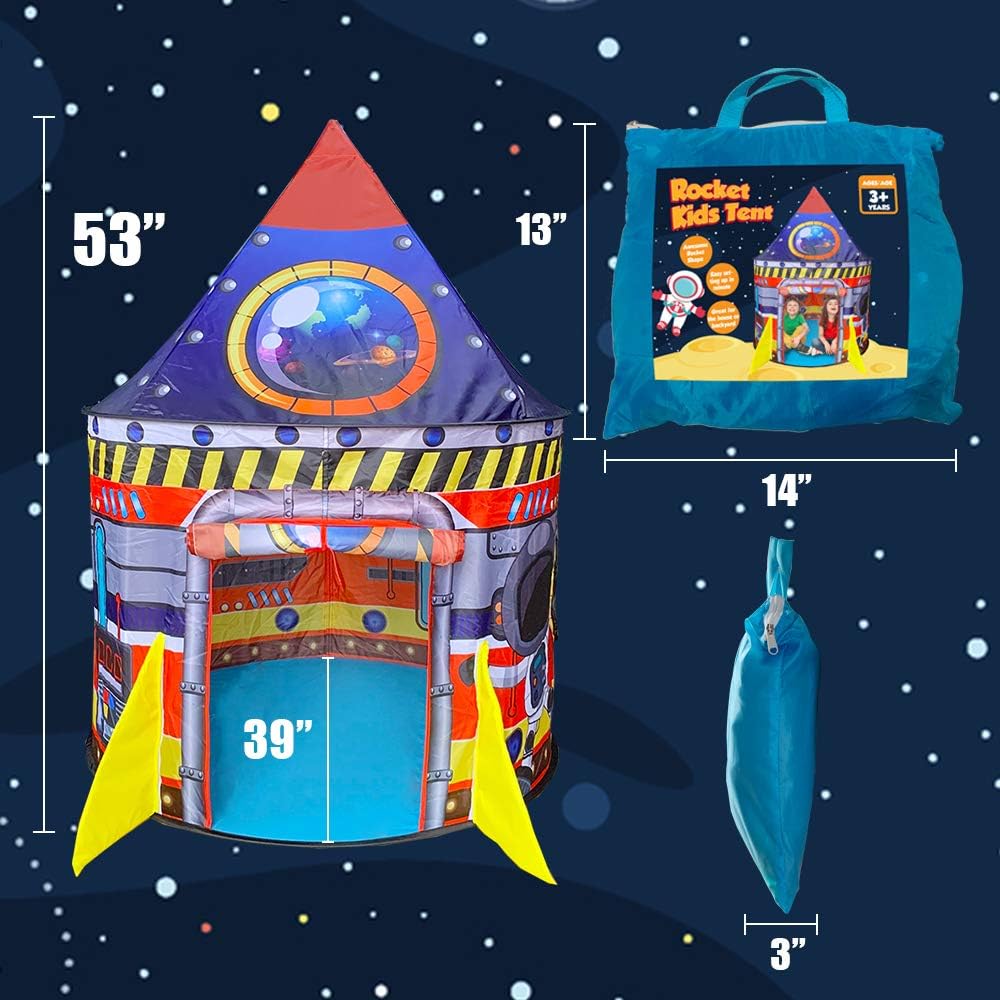BESTPARTY Rocket Ship Kids Play Tent Indoor Outdoor Pop Up Tent, Kid Playhouse Conveniently Folds into a Carrying Bag, Toys Gifts for Toddlers Kids Boys Girls - Image 4
