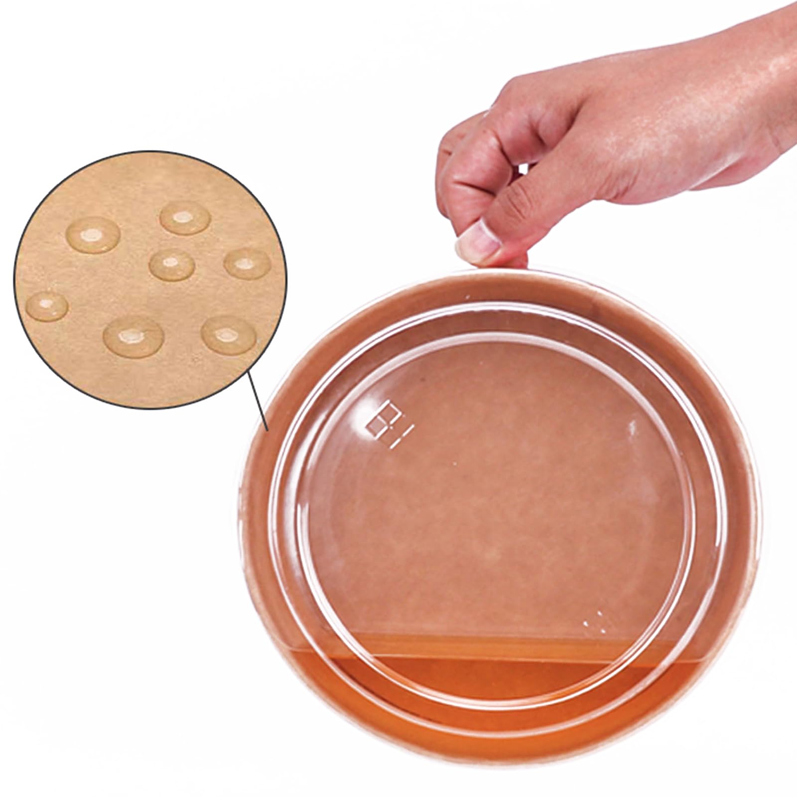 Paquete de 50 cuencos de papel kraft con tapa transparente, 25 onzas, cuencos de papel para servir ensaladas, microondas y congelador, recipientes de alimentos para barbacoa, reuniones y