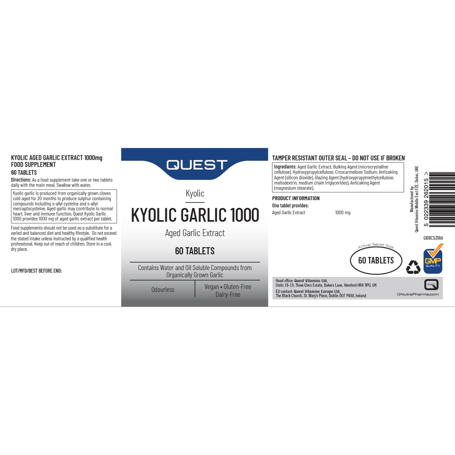 Quest Suche Kyolic Knoblauch 1000mg 60 Tabletten, 100 g