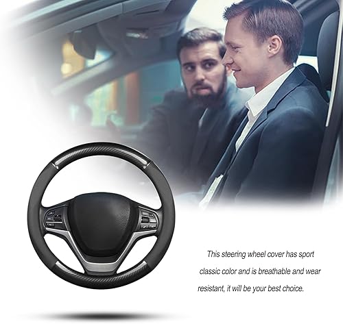 Miniatura 7 de Ergocar Funda deportiva de fibra de carbono y cuero PU para volante de automóvil, protector antideslizante para volante de automóvil universal para