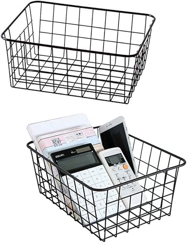 Cesta de almacenamiento de alambre de metal con asas para cocina, papeles de despensa de alimentos, oficina en casa, estante de escritorio, baño,