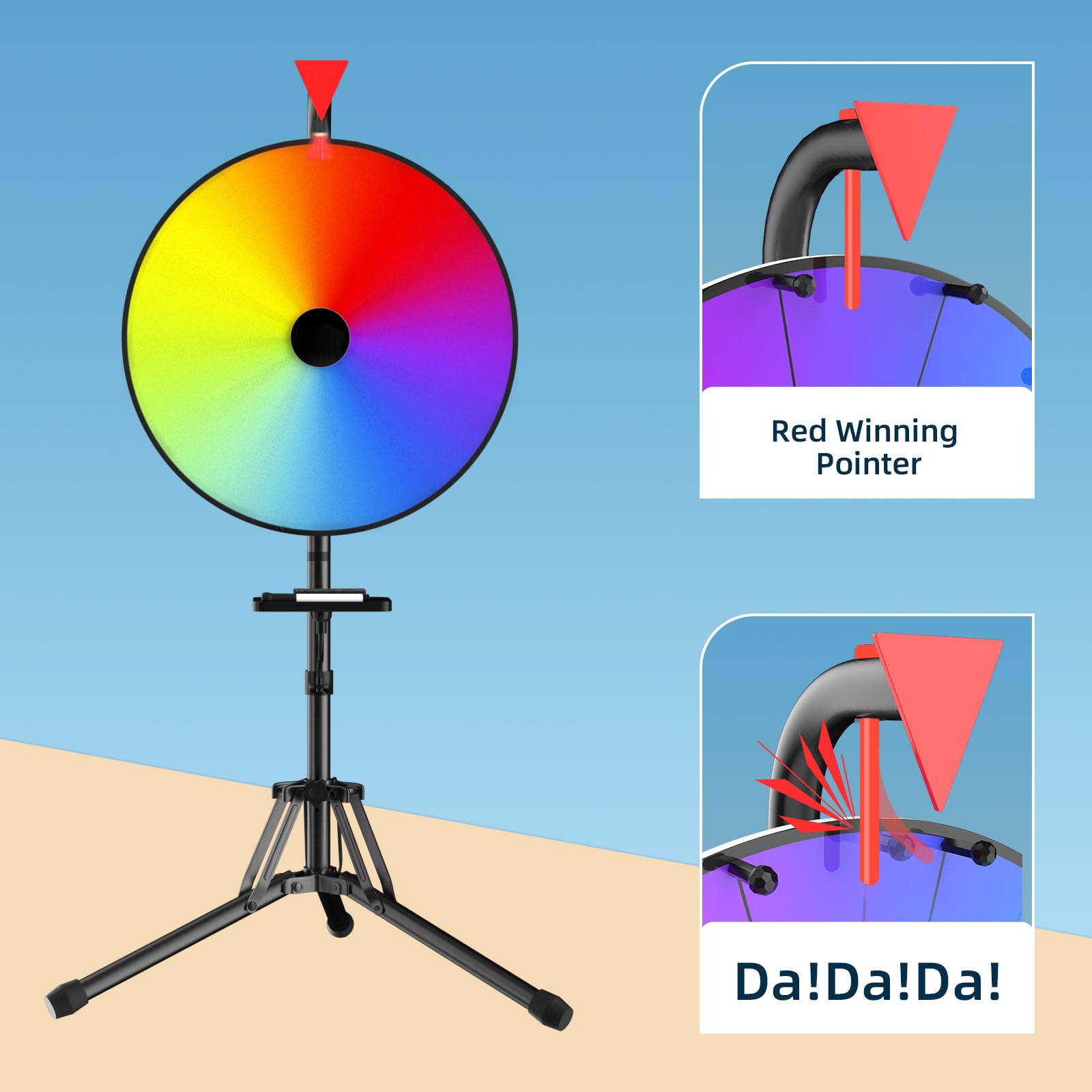 16 Inch Color Spinning Prize Wheel - 12 Color Slots with Folding Tripod Stand, Height Adjustable Wheel Spinner, Spin the Wheel with Dry Erase Marker and Eraser for Carnival Trade Show and Fortune Game