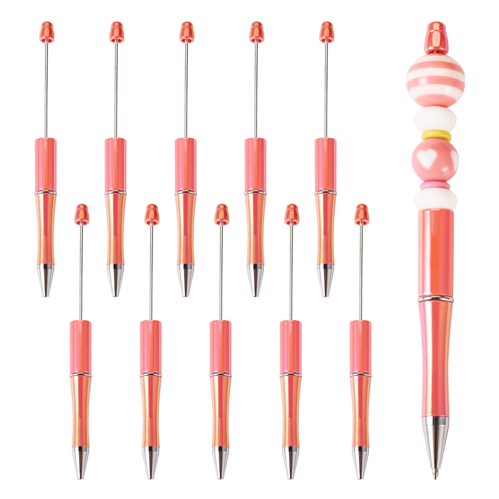 PandaHall 10pcs Beadable Pens Bulk Plastic Iridescent Beaded Pens Gradient Color Shaft Ballpoint Pens for Pen Decorations School Office Craft Supplies,Light Coral