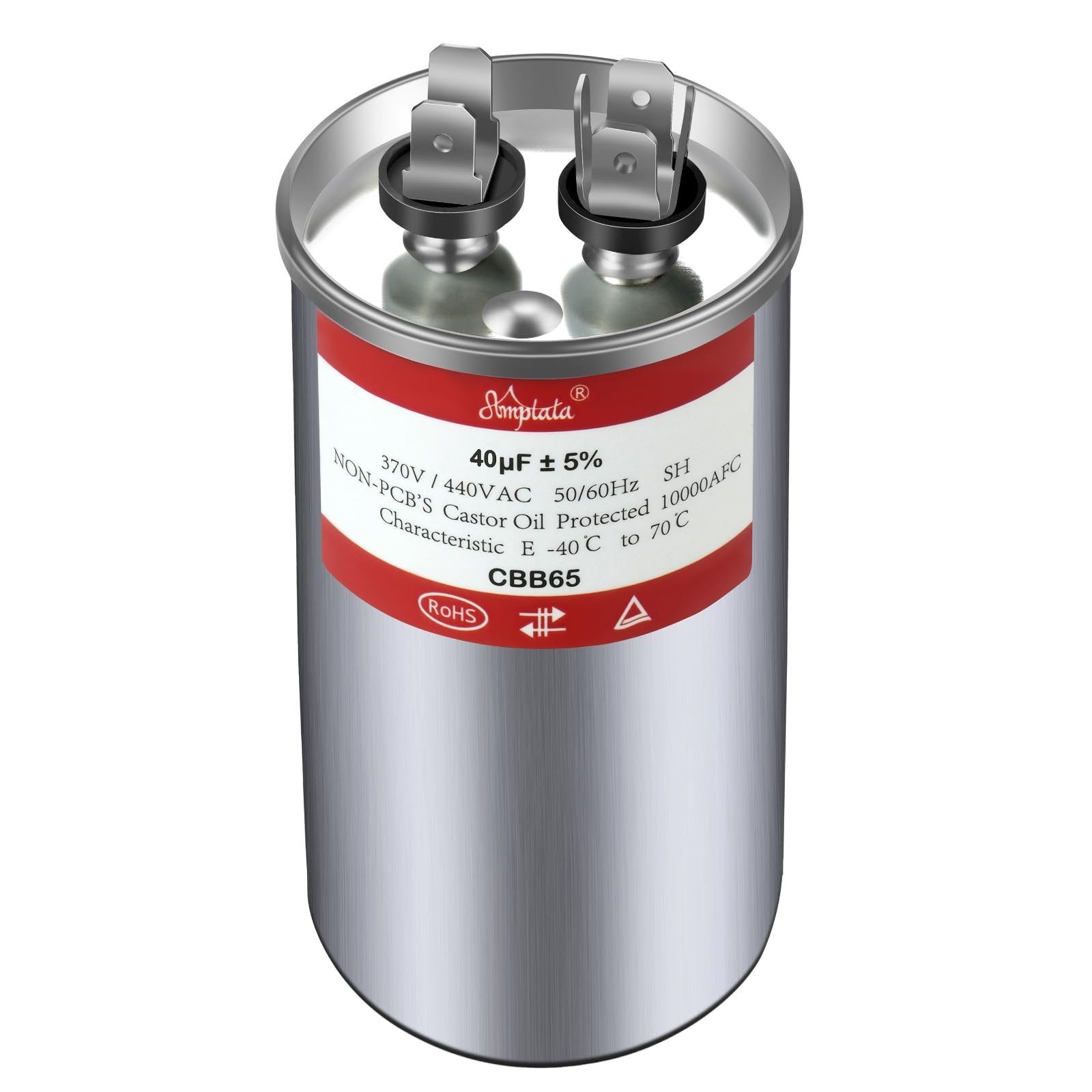 AC Capacitor, 40uf CBB65 Capacitor for AC/HVAC/Air Conditioner/Pool Pump/Condenser Fan Run Motor Start, 40MFD CBB65 370VAC 440VAC 450VAC 50/60Hz Carrier