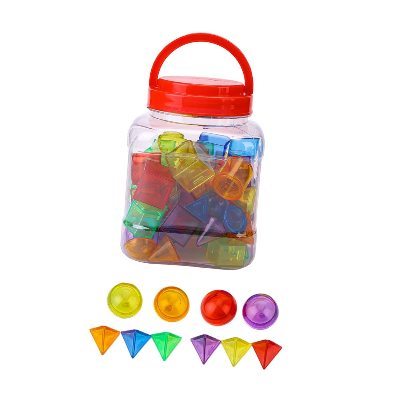 F Fityle 60 Figuras 3D, Bloques Transparentes, Juego Sensorial Colorido, Sólidos Geométricos, Educación sobre Formas Geométricas, para Niños Y Niñas.
