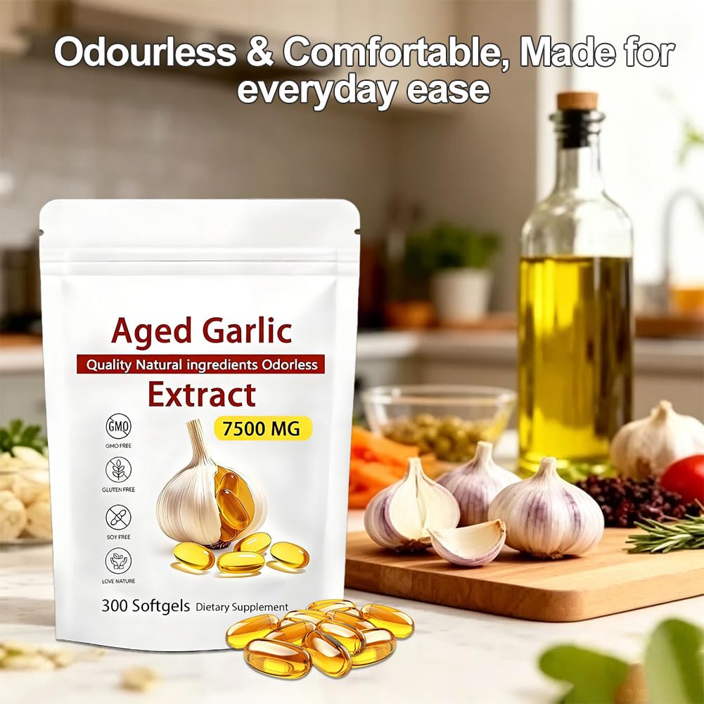 Extrait d'Ail Vieilli Sans Odeur, Ail 2 Ans de Maturité, Formule Concentrée 15:1 Équivalente à 7 500mg d'Ail Entièrement Naturel Soutien au Général avec Boîte de Rangement, 300pcs