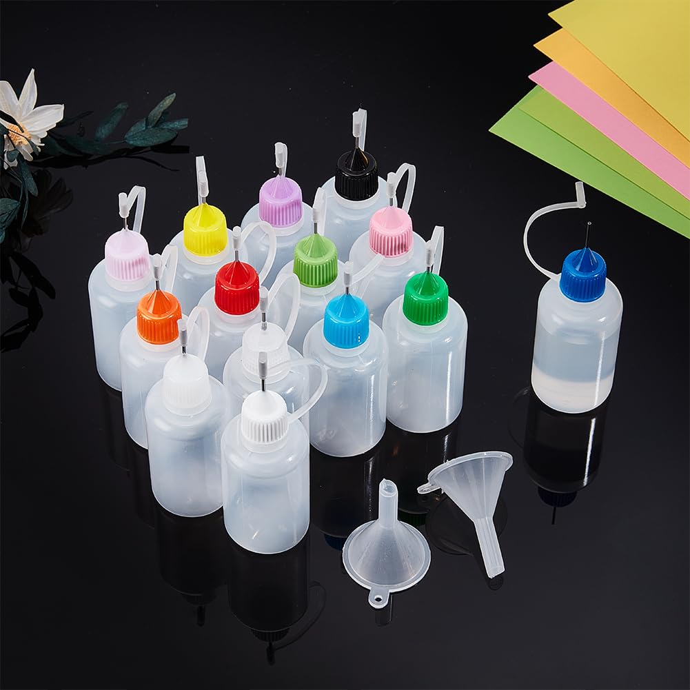 56pcs Flacone applicatore a punta di precisione Flacone di colla traslucida da 14 ml con punta fine 30 colori per pittura inchiostro tatuaggio artigianato