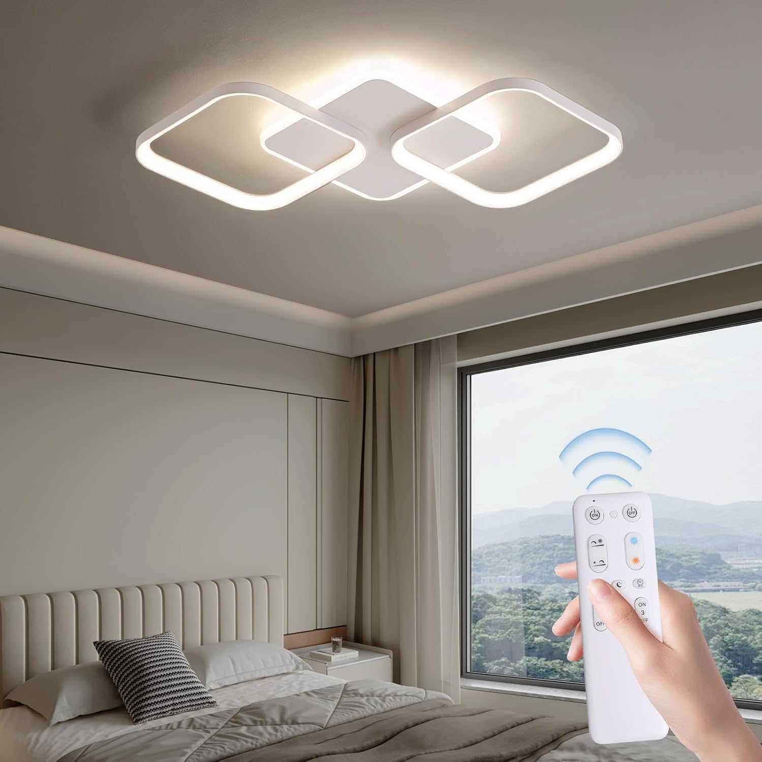 ANTENLICHT Plafon LED Techo Moderno 40W 4500LM, Lámpara de Techo Salon LED Regulable con Mando a Distancia 3000K-6500K, Luz de Techo para Salón Dormitorio, 50 * 50 * 5CM, Blanco