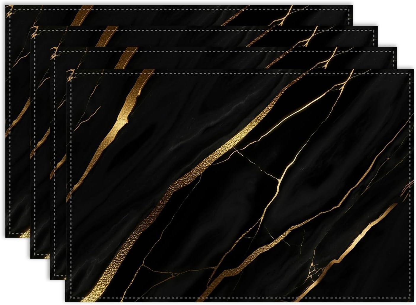 Black Golden Marble Placemat Set of 6, 12x18 Inch Rustic Texture Pattern Glitter Foil Luxury Printing Abstract Art Decor Coffee Table Mats for Outdoor Kitchen Dining Table Decoration