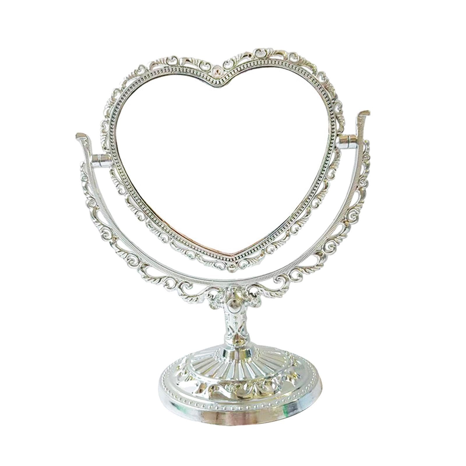 Tabletop Makeup Mirror Vintage Desktop Stand Mirror for Hotel Vanity Bedroom Silver Heart Shape | Makeup | Makeup Tools & Accessories | Makeup Mirrors-image-11