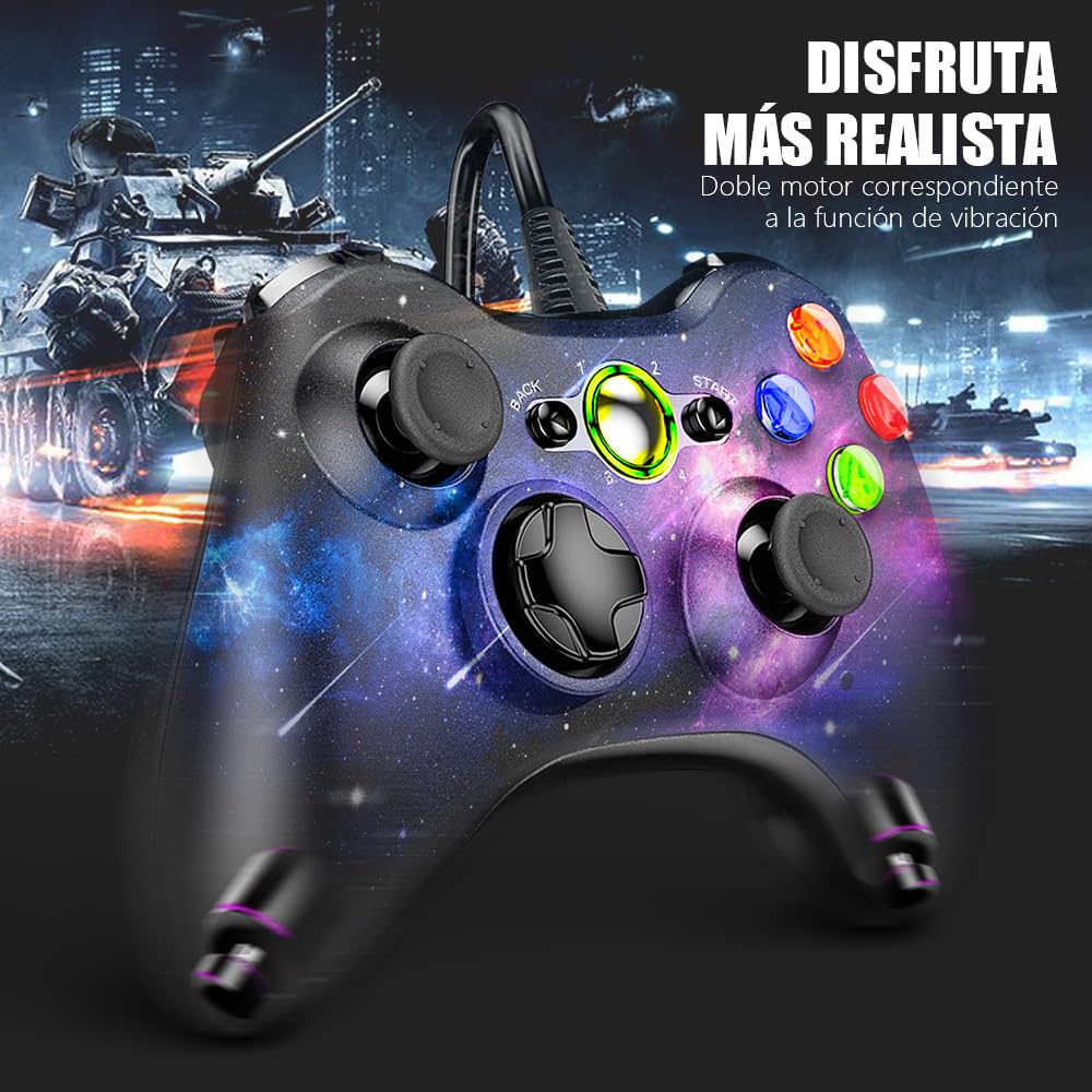 AceGamer Controlador de Juego con Cable para Xbox 360 y PC Steam, con Función de Doble Vibración, Compatible con Xbox 360 Slim y Windows 7, 8, 10, 11