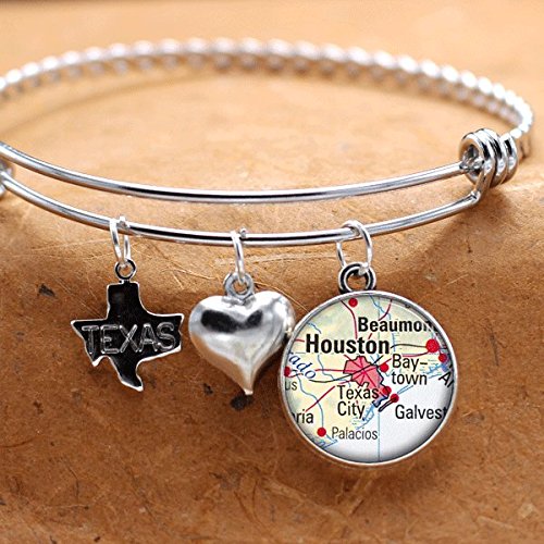 Map Charm Bracelet Houston Texas City State TX Charm Bangle