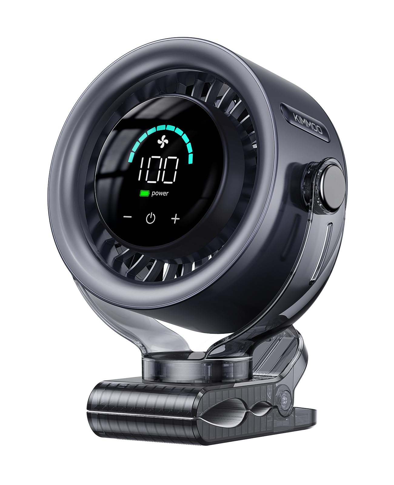 KIMMOO 4000mAh Rechargeable Portable Clip-on Fan with LED Display, 100-Speed Touch Control & 360° Rotation, Quiet Turbo Desk Fan, Small Battery Operated USB Fan (Black)