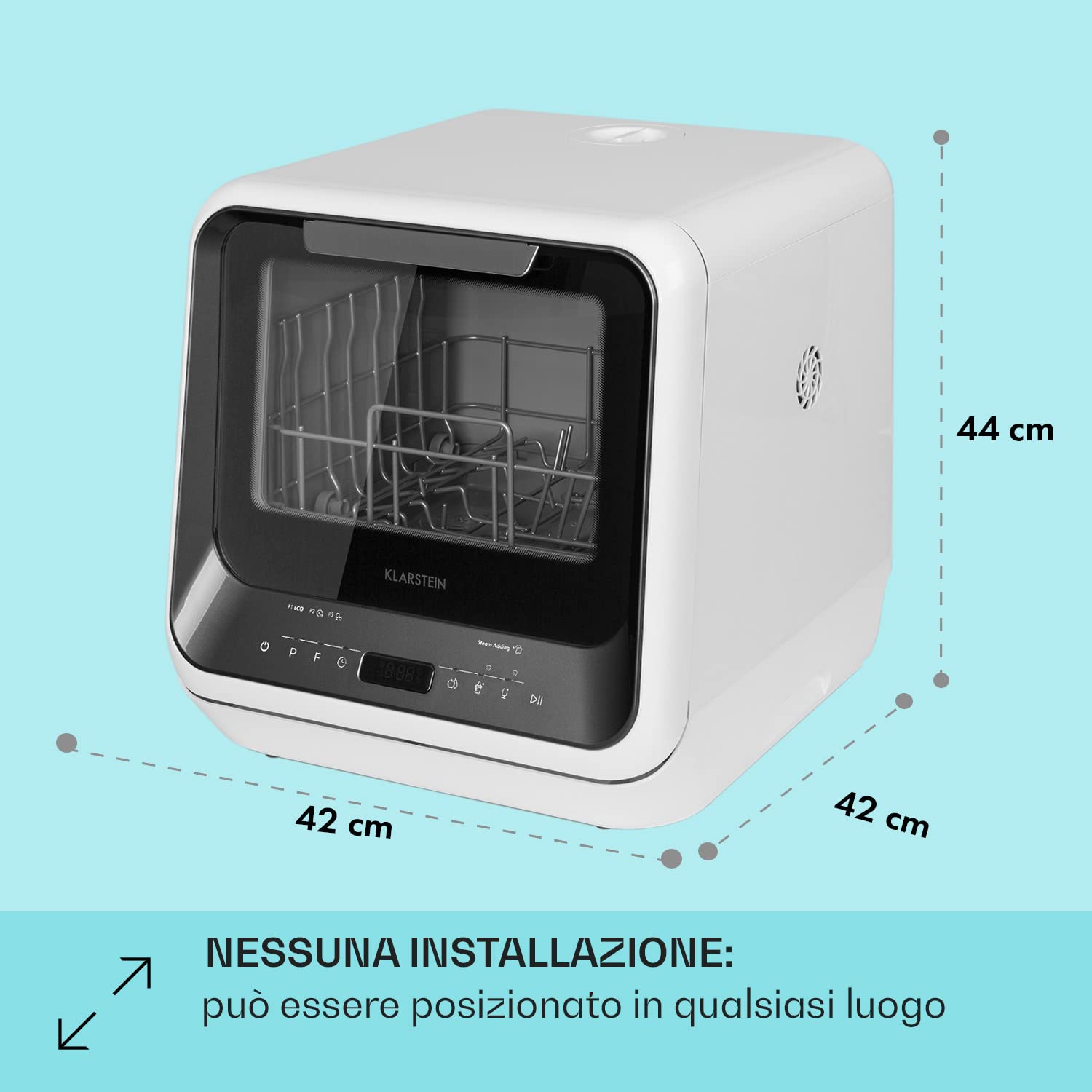 Klarstein Amazonia - Lavastoviglie Piccola, 6 Programmi, Mini Lavastoviglie Consumo Ridotto, Display LED, Touch, Lavastoviglie Portatile Ideale per Vacanze e Campeggio, Amazonia Mini, Nero