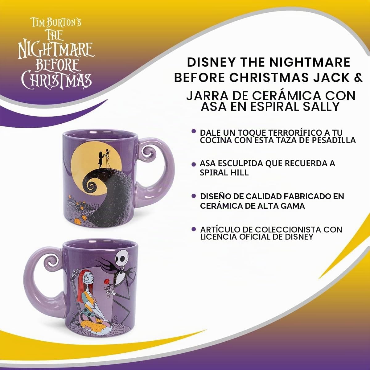 Disney The Nightmare Before Christmas Jack & Sally Spiral Handle Ceramic Mug