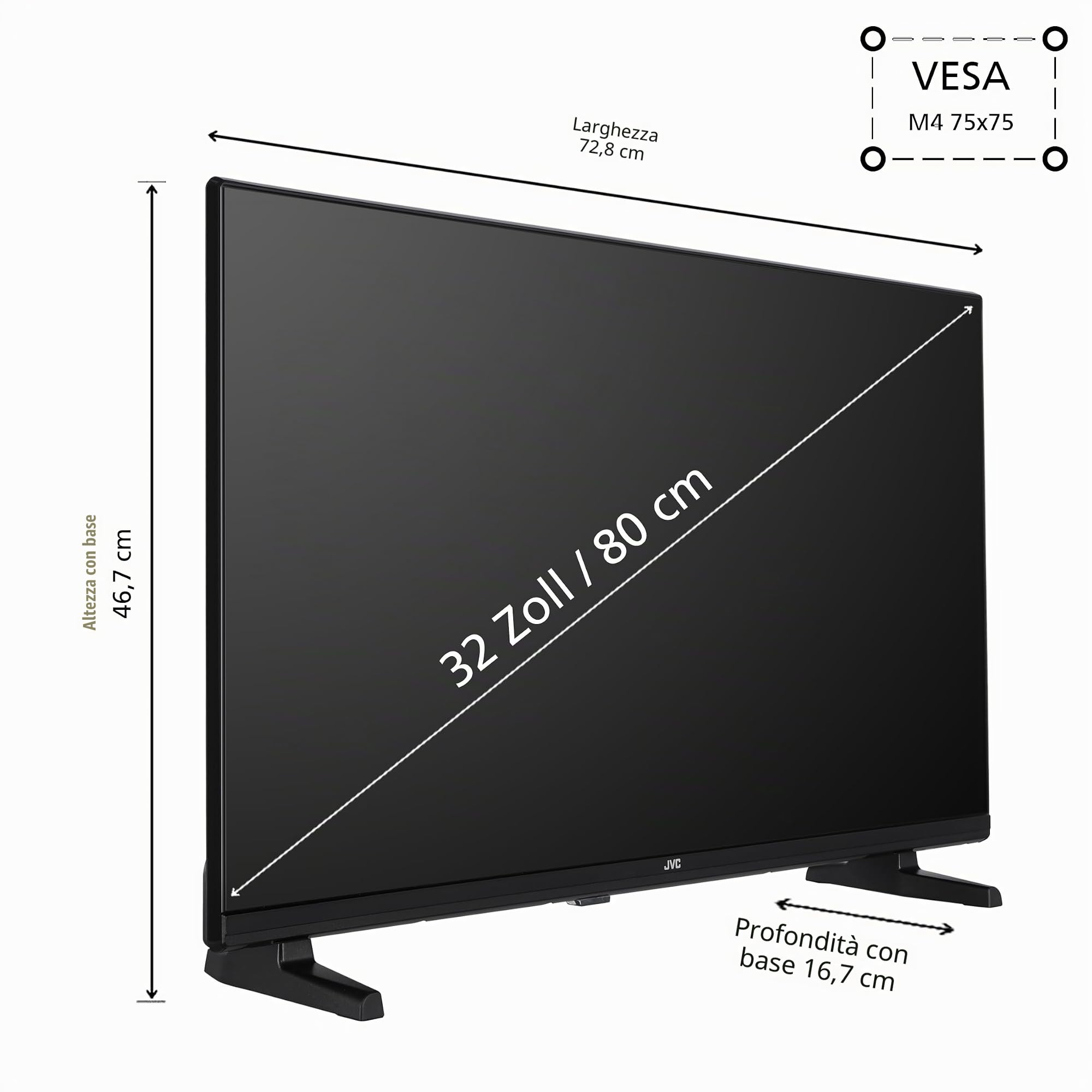 JVC LT-32VAH3355 TV Android 32" (HD-Ready Smart TV, HDR, triplo sintonizzatore, Google Play Store) LT-32VAH3355 [2024]