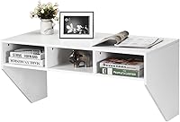 Giantex Wall Mounted Floating Desk with 3 Storage Shelves - Space-Saving Writing Computer Table for Office, Bedroom, Living Room (White)