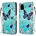 Produktbild Nadoli Leder Hülle für iPhone 12 Mini 5.4",Bunt Blau Grün Schmetterling Malerei Ultra Dünne Magnetverschluss Standfunktion Handyhülle Tasche Brieftasche Etui Schutzhülle