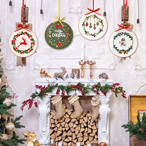 Suprbird Christmas Embroidery Kit For Beginner, 4 Sets Cross Stitch Kits For Adults With Christmas Pattern,Hand Diy Stamped Embroidery Starter Kits With Embroidery Fabric,Embroidery Hoops And Threads #TOP6