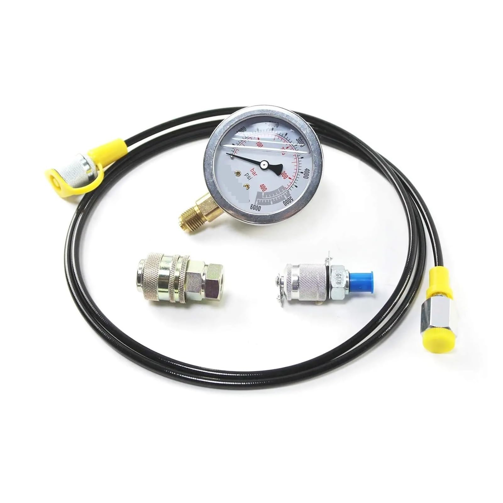 Manómetro, Kit de acoplamiento prueba presión hidráulica 40MPA/6000PSI, manómetro con 1, manguera y 2 acoplamientos para excavadora