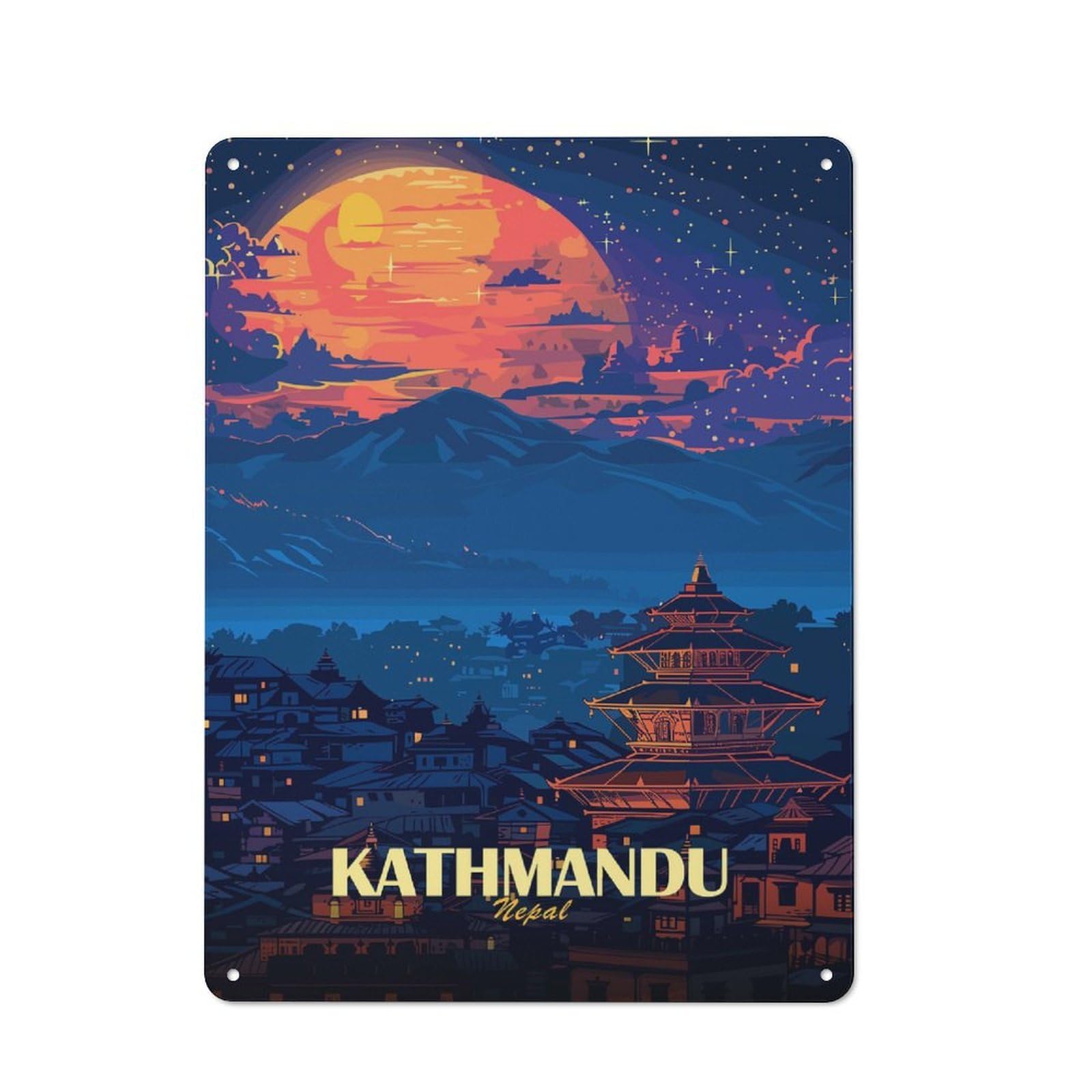 Friendly Cafe Metal Sign 40x30cm Featuring Kathmandu Nepal Nightscape Art, Cafe Wall Decor for Tea Room, Shop Wall Or Breakfast Area