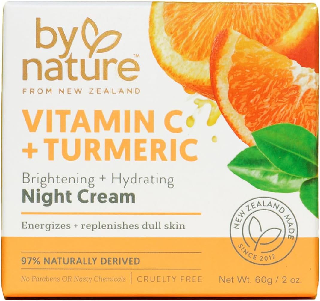 By Nature Brightening Night Cream With Vitamin C and Turmeric - Rich and Hydrating Night Face Cream to Restore Your Natural Glow and Energize Tired Skin - 2 oz