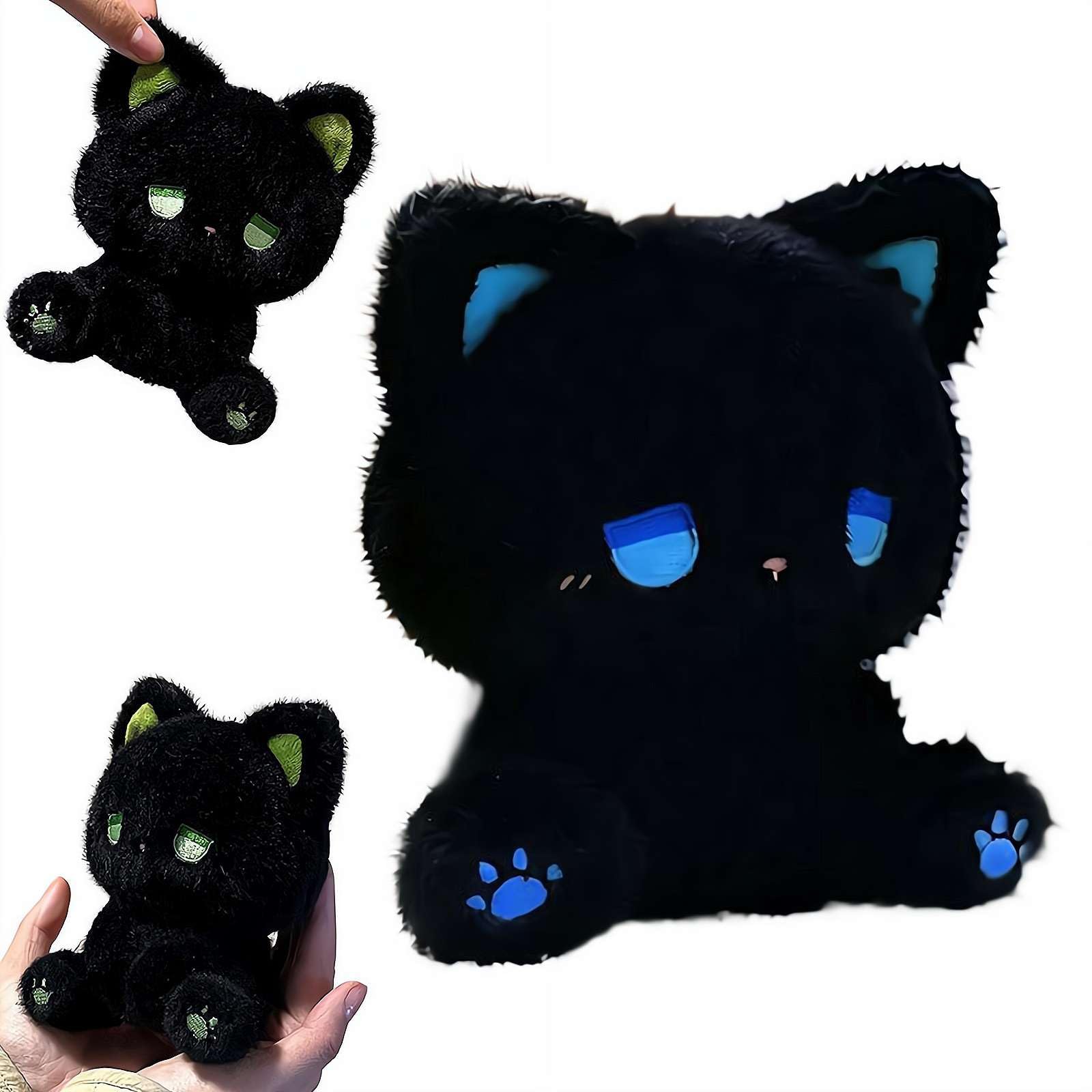 6.3" Plush Kitten Toy – Ultra-Soft Sleeping Cat Stuffed Animal with Embroidered Face, Cute Bedroom Decor & Comfort Companion for Kids, Black/White