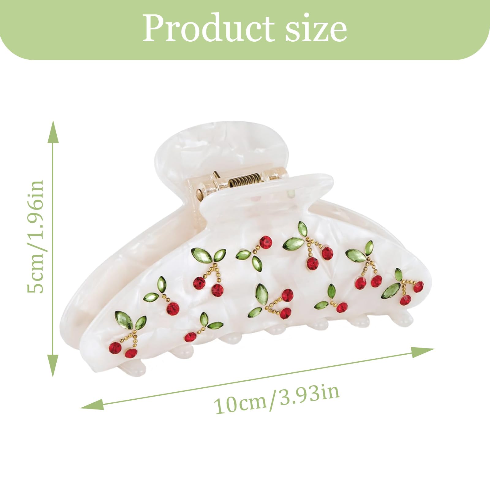 FENGCHUANG Claw Clips for Women 3.5'' Medium Claw Clips White Cherry Hair Clip with Red Rhinestones Non-Slip Hair Jaw Clips for Thick Fine Hair - Image 2