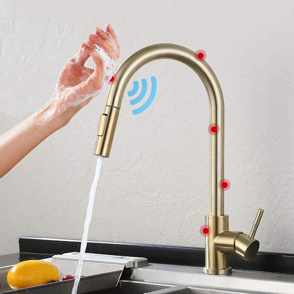 Rubinetti, rubinetto della cucina con sensore tattile mobile sensore intelligente rubinetto del bagno miscelatore acqua calda e fredda rubinetto lavello accessori cucina rubinetto-Dorado Comfortable