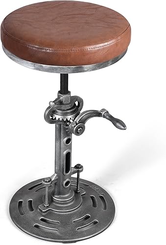 Miniatura 5 de LOKKHAN Taburete de bar industrial vintage estilo steampunk americano, estilo retro, base de hierro fundido giratoria, parte superior de cuero