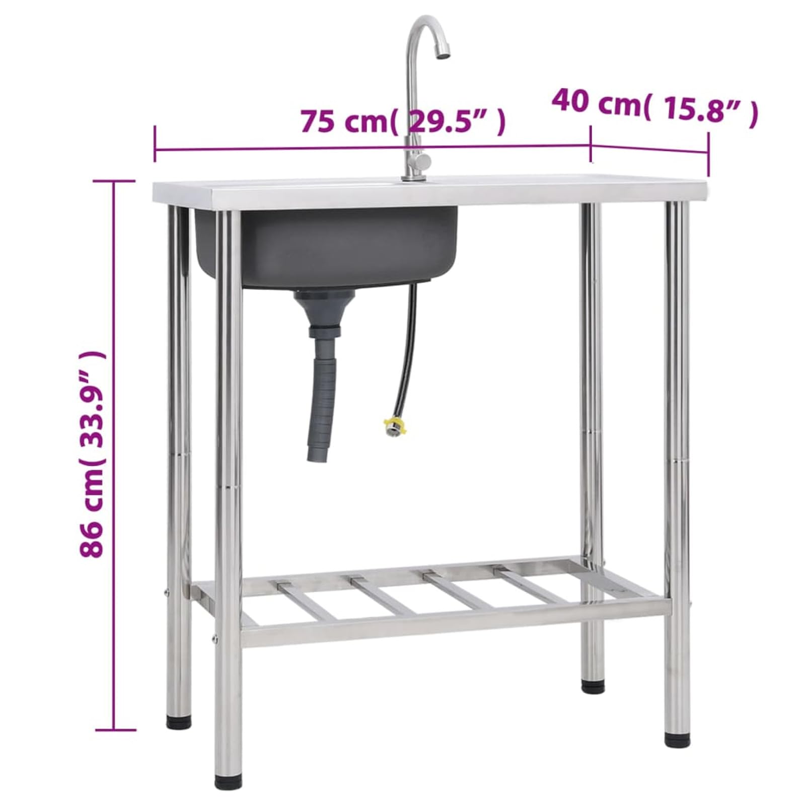 Gecheer Fregadero de Camping de Un Seno y Grifo Fregadero de Cocina Independiente Fregadero Jardin Exterior Fregadero para Jardín Exterior Barbacoa BBQ Acero Inoxidable