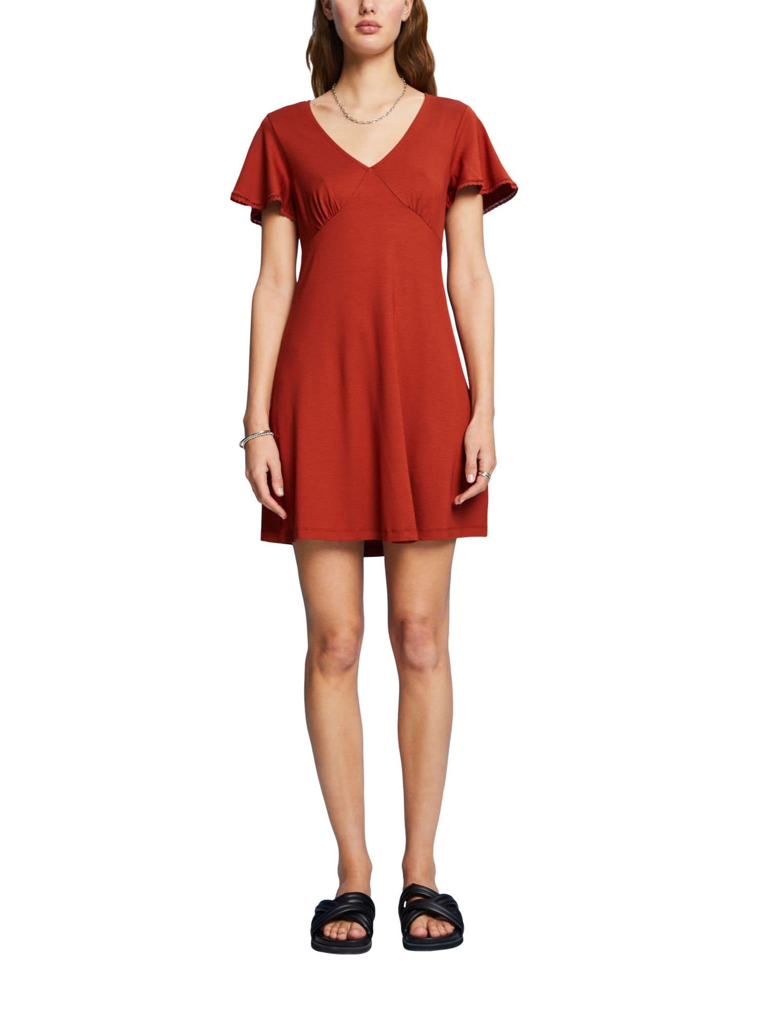 Esprit Jersey Dress with Funnel Sleeves, Terracotta, L
