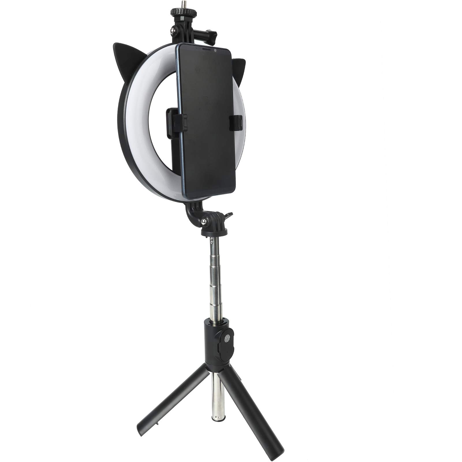 Selfie Stick con luce di riempimento per orecchie di gatto Bluetooth Otturatore remoto Supporto per telefono estensibile in ABS in acciaio inossidabile 9 livelli di luce