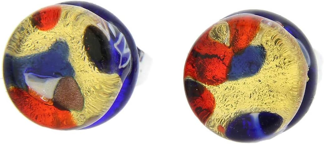 Glass Of Venice Murano Glass Venetian Reflections Round Stud Earrings - Blue Red