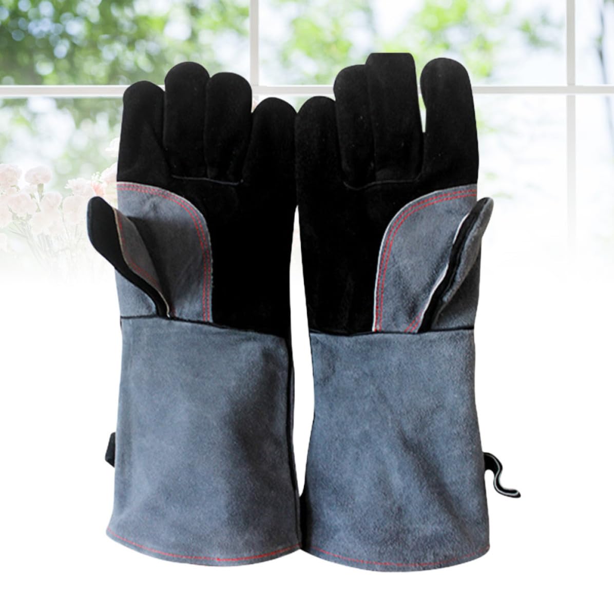BESPORTBLE 3 Pezzi Guanti Resistenti al Calore in Pelle Bovina per Barbecue | Confezione a Paio, Lunga Protezione al Polso, Isolati e Antiscivolo, per Cottura e Griglia