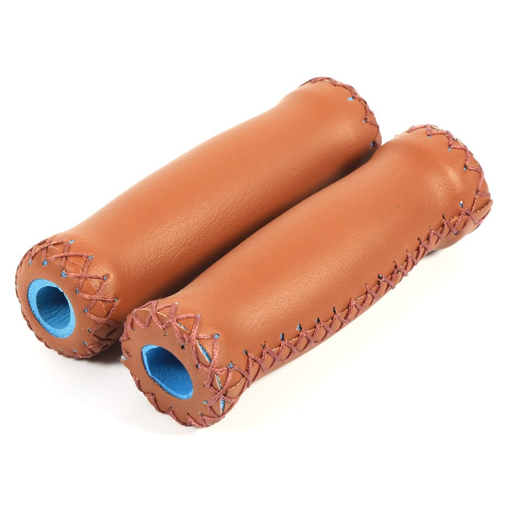 DEWIN Manopole per Manubrio, 1 Paio di Manubrio in Pelle per Bicicletta MTB Bici Manopole Bici Marron