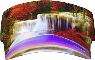 Evealyn Beautiful Waterfall Red Printed Sun Visor Hat Empty Top Sun Hat Adjustable Sports Sun Caps Baseball Caps for Women and Men