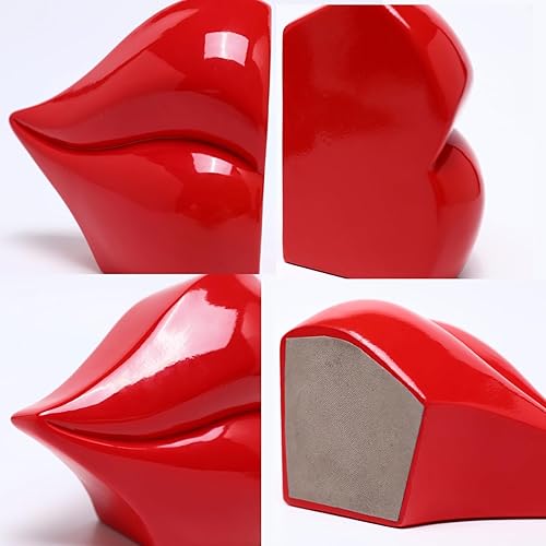 Miniatura 4 de ZXFINTV Sujetalibros decorados con labios rojos, juego de 2 tapones decorativos pesados, decoración de resina única, decoración roja creativa de