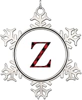 Vista 31 de Adornos de Navidad con letras rojas y negras a cuadros 2022, adornos de copo de nieve, monograma, letra J con inicial, adorno para decoración